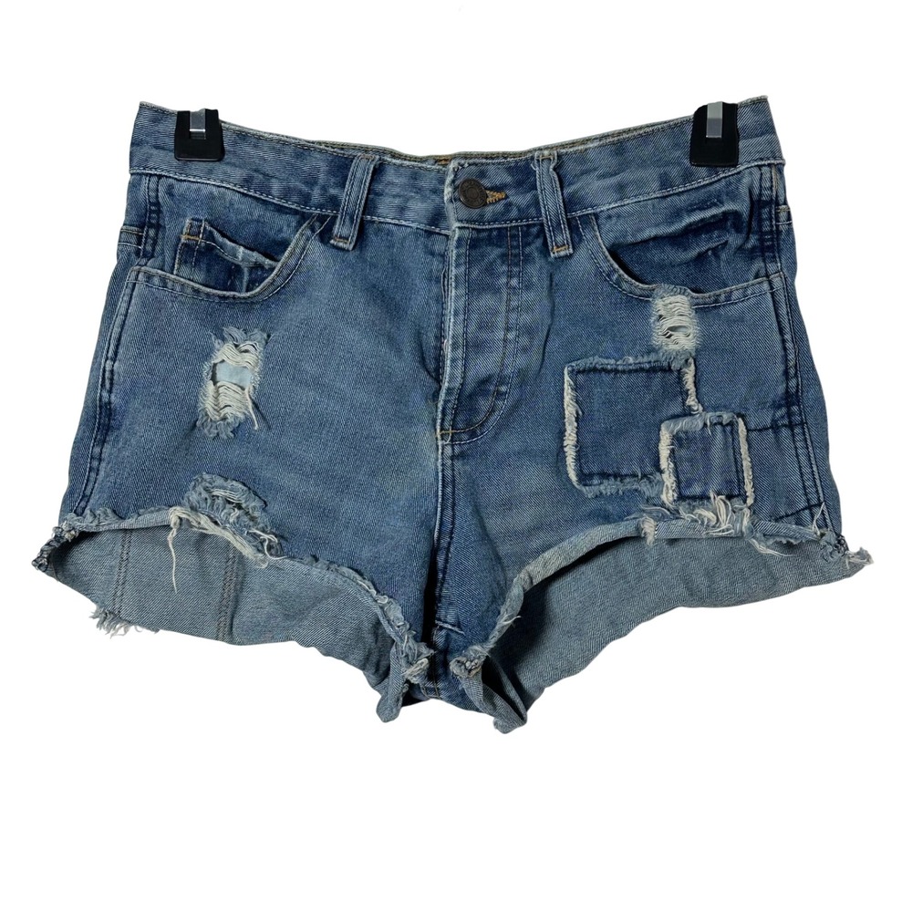 URBAN BLISS‎ Women Size 8 Denim Cutoff Shorts Distressed Ripped Patched Blue